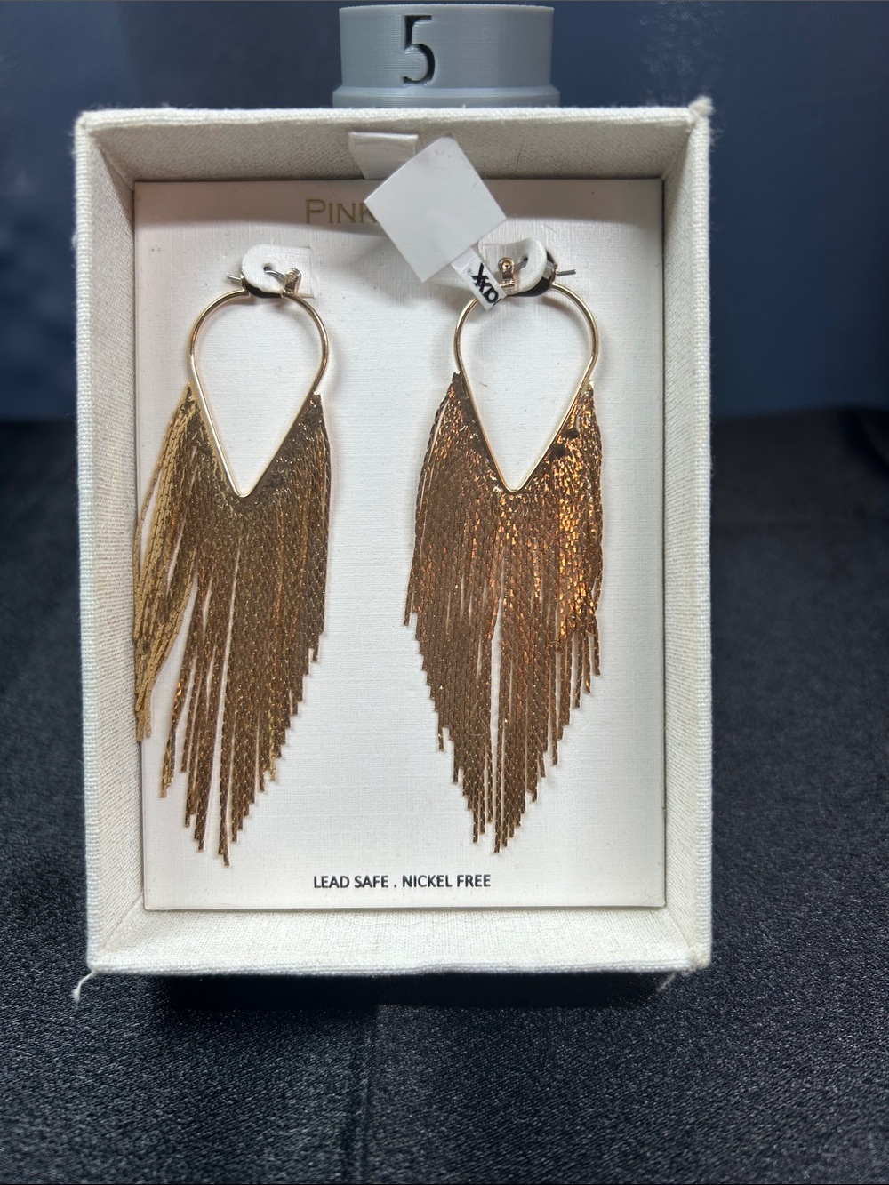Pink Linen Gold Tone Fringe Earrings